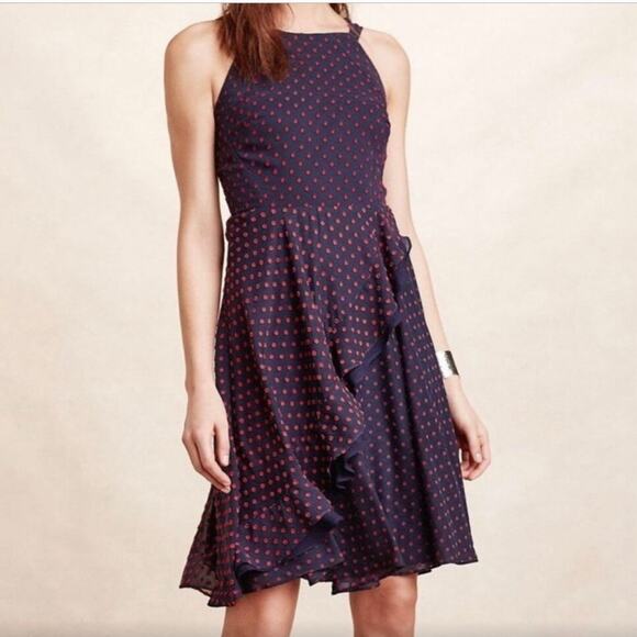 Eva Franco Dresses & Skirts - Eva Franco Women's Mary Ann lined Ruffle Dress in Navy/Red Polka Dots.